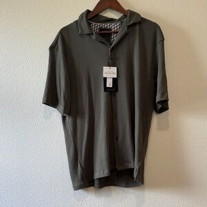 Cactus Olive Ribbed Short-Sleeve Button-Down Shirt